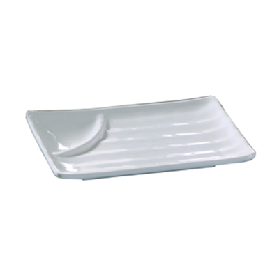 Yanco OK-208 7.75" W White Melamine Rectangular Osaka Divided Plate with Sauce Compartment