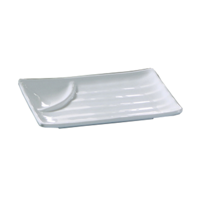 Yanco OK-208 7.75" W White Melamine Rectangular Osaka Divided Plate with Sauce Compartment