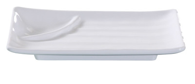 Yanco OK-208 7.75" W White Melamine Rectangular Osaka Divided Plate with Sauce Compartment