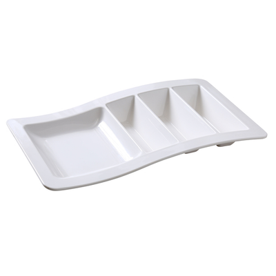 Yanco NC-1765 14.75" L x 8.75" W White Melamine Rectangular 4 Compartments Nu-Classic Taco Plate