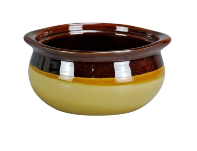 Yanco OS-12-C 12 Oz. Brown and Cream Round Porcelain Accessories Onion Soup Crock