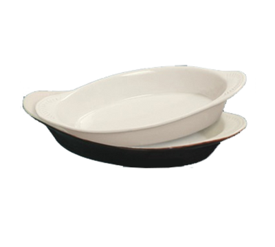 Yanco CO-12-B 12 Oz. White and Brown Porcelain Oval Accessories Welsh Rarebit