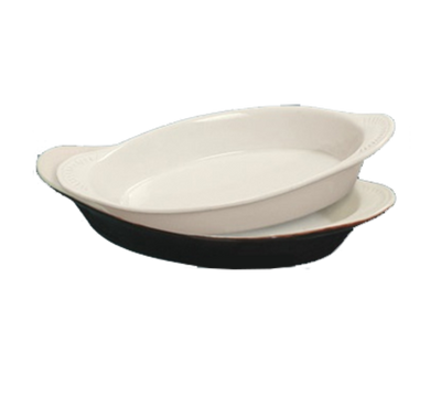 Yanco CO-12-B 12 Oz. White and Brown Porcelain Oval Accessories Welsh Rarebit