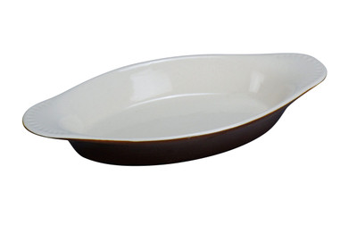 Yanco CO-12-B 12 Oz. White and Brown Porcelain Oval Accessories Welsh Rarebit