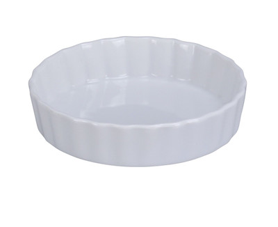 Yanco BK-607 18 Oz. White Round Porcelain Fluted Accessories Quiche Dish
