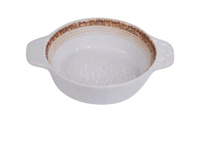 Yanco RO-2506 7 Oz. 6.5" W White and Brown Porcelain Round Rockeye-2 Bake Dish