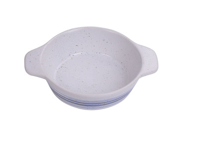 Yanco OC-506 7 Oz. 6.5" W White and Blue Porcelain Round with Ears Ocean Bake Dish