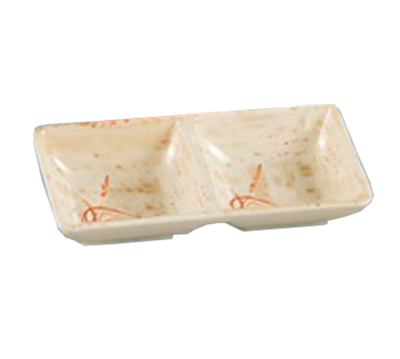 Yanco OR-4031 2 Oz. Each 5.75" W Melamine Rectangular 2 Compartments Orchis Divided Sauce Dish