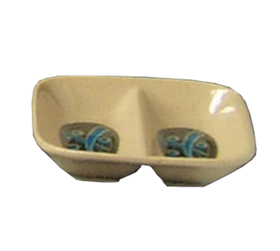 Yanco JP-0001 2 Oz. 3.5" W Melamine Rectangular 2 Compartments Japanese Divided Sauce Dish