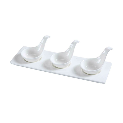 Yanco PS-721 2 Oz. (3) 2" Spoons White Porcelain Piscataway Tasting Spoon Set