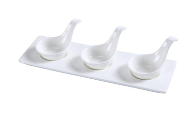 Yanco PS-721 2 Oz. (3) 2" Spoons White Porcelain Piscataway Tasting Spoon Set