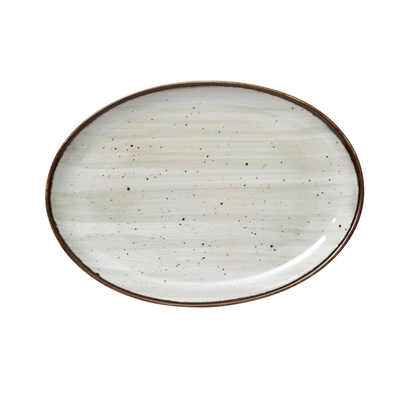 Yanco LY-2110 10" L x 7" W Glazed Porcelain Oval Coupe Rim Lyon Platter with Brown Speckled