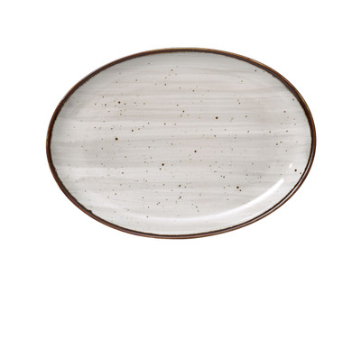 Yanco LY-2110 10" L x 7" W Glazed Porcelain Oval Coupe Rim Lyon Platter with Brown Speckled