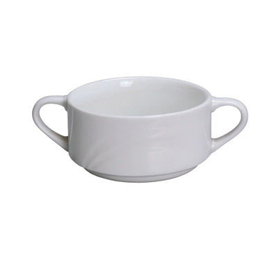 Yanco MM-46 6 Oz. 3.88" Dia. Bone White Porcelain Round with Two Handles Miami Bouillon