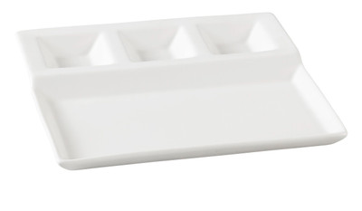 Yanco PS-2010 10.25" L X 8.75" W White Porcelain Rectangular Piscataway 4-Compartment Plate