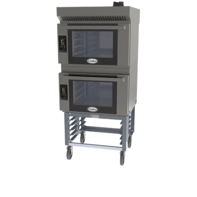 Cadco BLS-4FTD-2H 73.92" H Stainless Steel with Stand and Ventless Hood Bakerlux TOUCH Heavy-Duty Convection Oven - 208-240 Volts