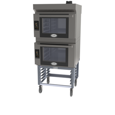 Cadco BLS-4FTD-2H 73.92" H Stainless Steel with Stand and Ventless Hood Bakerlux TOUCH Heavy-Duty Convection Oven - 208-240 Volts