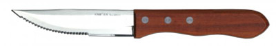 Omcan USA 12791 Stainless Steel Wood Handle Pointed Tip Table Steak Knife Set (1 Set of 6 Knives)