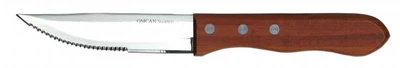 Omcan USA 12791 Stainless Steel Wood Handle Pointed Tip Table Steak Knife Set (1 Set of 6 Knives)