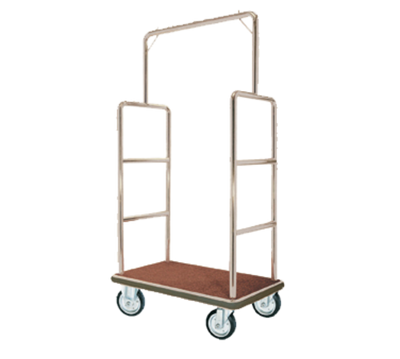 AARCO LC-1C 42" W x 24" D x 72" H Chrome Frame Finish Red Deck Luggage Cart with 6" Wheels