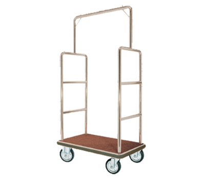AARCO LC-1C 42" W x 24" D x 72" H Chrome Frame Finish Red Deck Luggage Cart with 6" Wheels