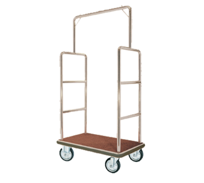 AARCO LC-1C 42" W x 24" D x 72" H Chrome Frame Finish Red Deck Luggage Cart with 6" Wheels