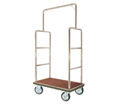 AARCO LC-1C 42" W x 24" D x 72" H Chrome Frame Finish Red Deck Luggage Cart with 6" Wheels