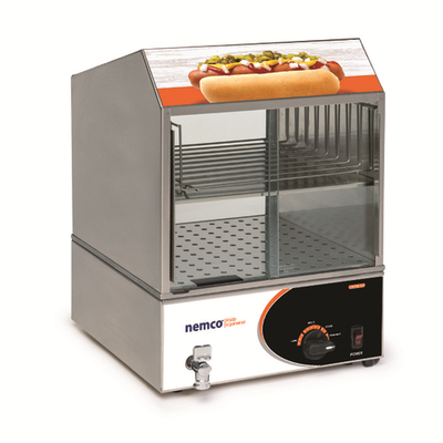 Nemco 8300-220 Stainless Steel Cabinet And Base Counter Top Roll-A-Grill® Hot Dog Steamer - 220V