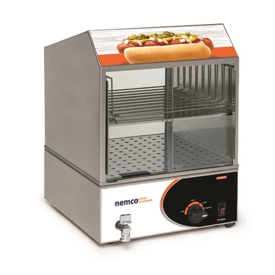 Nemco 8300-220 Stainless Steel Cabinet And Base Counter Top Roll-A-Grill® Hot Dog Steamer - 220V
