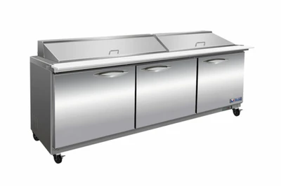 MVP Group ISP72M 18 Cu. Ft. Stainless Steel Three Section IKON Mega Top Sandwich Or Salad Prep Unit - 115 Volts