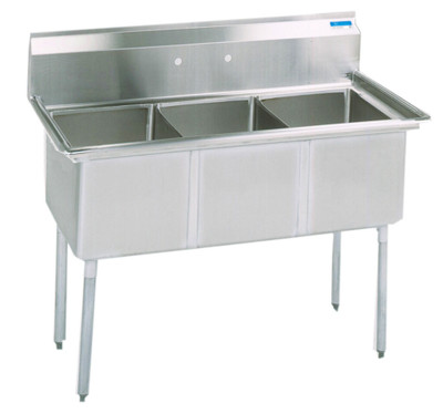 BK Resources BKS-3-1620-12 53" W x 25.81" D 18 Ga. Galvanized Base 3 Compartments Sink without Drainboard