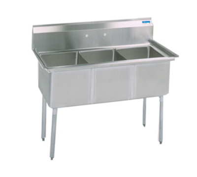 BK Resources BKS-3-15-14 50" W x 20.81" D 18 Ga. Galvanized Base 3 Compartments Sink without Drainboard