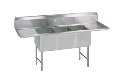 BK Resources BKS6-3-18-14-18TS 93.25" W 18 Gauge Stainless Steel Sink