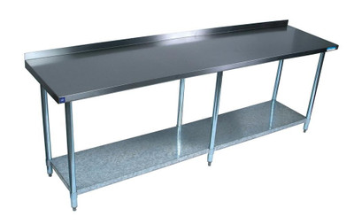 BK Resources VTTR-1896 96" W x 18" D Stainless Steel Top and Galvanized Undershelf with 1.5" Backsplash Work Table