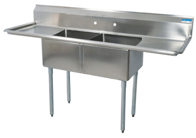 BK Resources BKS-2-20-12-18T 76" W x 25.81" D 18 Ga. Stainless Steel 2 Compartments Sink