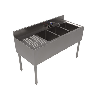 BK Resources UB4-21-348LS 48" W x 21.25" D x 32.5" H Stainless Steel Three Compartment Underbar Sink