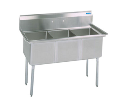 BK Resources BKS-3-1620-12S 53" W x 25.81" D 18 Ga. Stainless Steel Base 3 Compartments Sink without Drainboard
