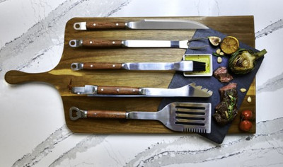 Chef Master 02136YKB Mr. Bar-B-Q 5-Piece Barbeque Tool Set with Genuine Hardwood Case