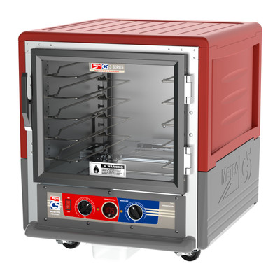 Metro C533-MFC-U C5 3 Series Red Undercounter Insulated Moisture Heated Holding & Proofing Cabinet with Clear Doors and Universal Wire Slides - 120 Volts