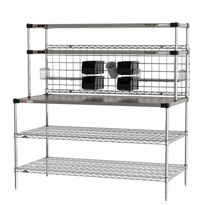 Metro CRHSP-3060 60" W x 30.75" D Stainless Steel Prep Workstation with Overhead Heated Shelves - 120 Volts