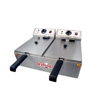 Skyfood FED-20-N 20 Lbs. Stainless Steel Split Pot Electric Countertop Fryer - 110 Volts