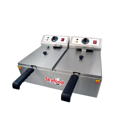 Skyfood FED-20-N 20 Lbs. Stainless Steel Split Pot Electric Countertop Fryer - 110 Volts