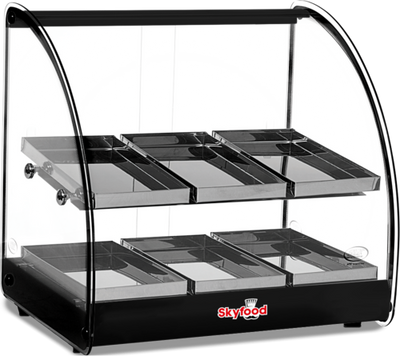 Skyfood FWD2-18B 18.5" W Blue Stainless Steel Base Curved Glass Food Warmer Display Case - 120 Volts
