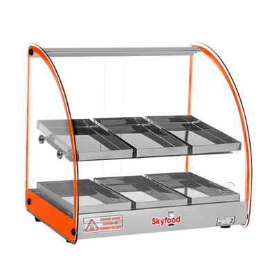 Skyfood FWD2-18O 18.5" W Orange Stainless Steel Base Curved Glass Food Warmer Display Case - 120 Volts