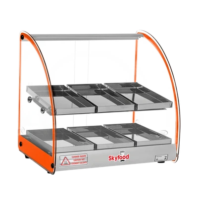 Skyfood FWD2-18O 18.5" W Orange Stainless Steel Base Curved Glass Food Warmer Display Case - 120 Volts