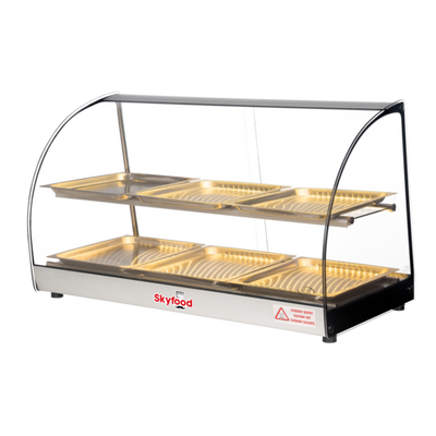 Skyfood FWD2-33-6P 33" W Stainless Steel Base Curved Glass Food Warmer Display Case - 120 Volts