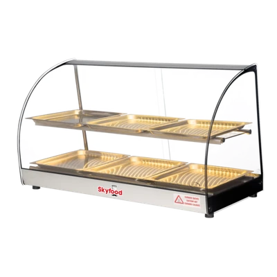 Skyfood FWD2-33-6P 33" W Stainless Steel Base Curved Glass Food Warmer Display Case - 120 Volts