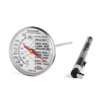 CDN IRM190 5" Stem Stainless Steel Dial Meat or Poultry Ovenproof Thermometer