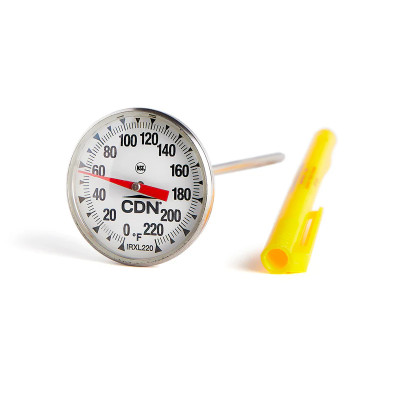 CDN IRXL220 5" Stem Stainless Steel Large Dial Cooking Thermometer