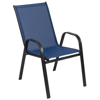 Flash Furniture 4-JJ-303C-NV-GG Navy Textilene Fabric Black Powder Coated Frame Brazos Series Stacking Patio Chair